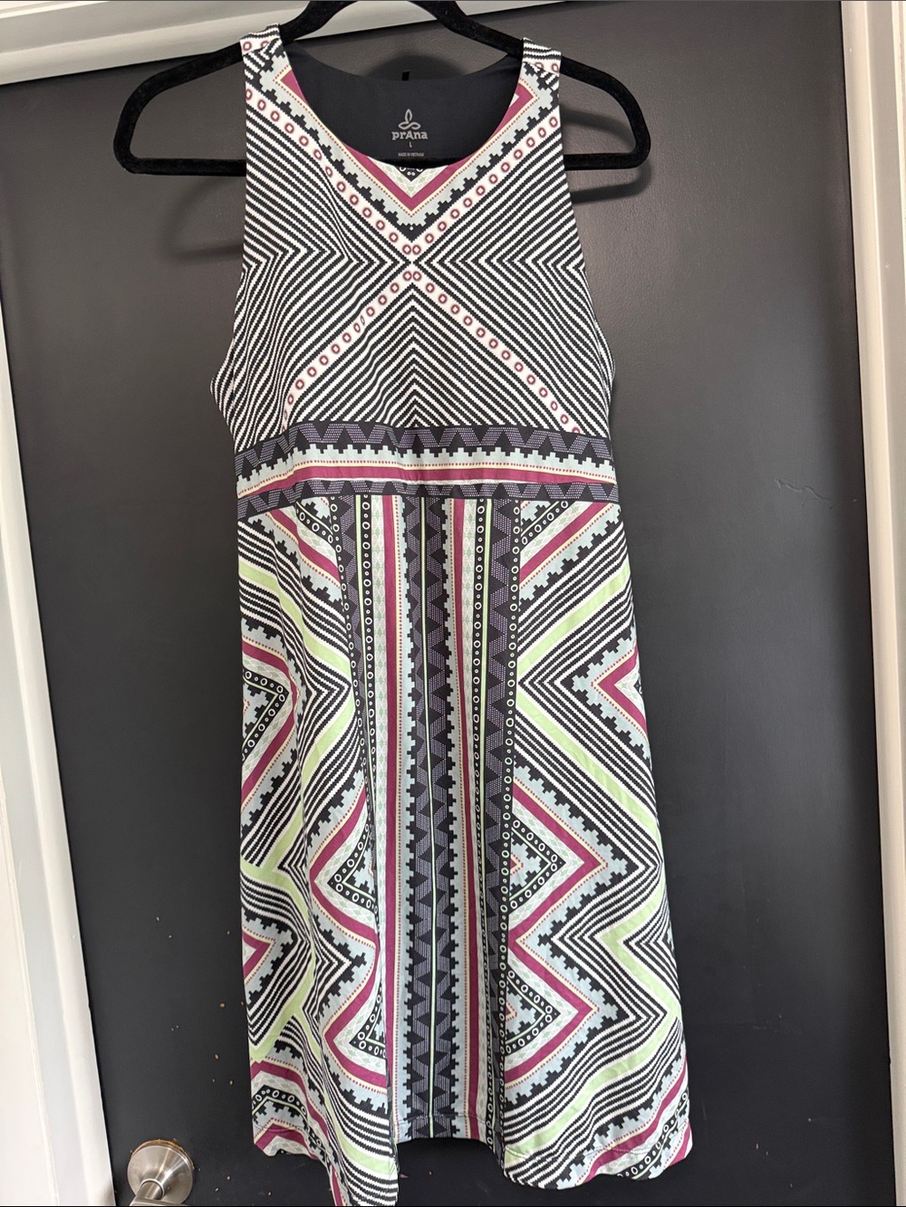 Prana Black, White, Pink & Lime Geometric Sleeveless Maxi Dress